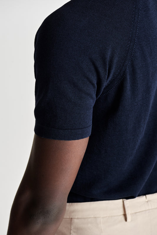 Knitted Cotton Raglan T-Shirt Navy Detail Model Image