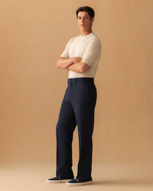Viscose Wide Leg Trousers Navy Model Image