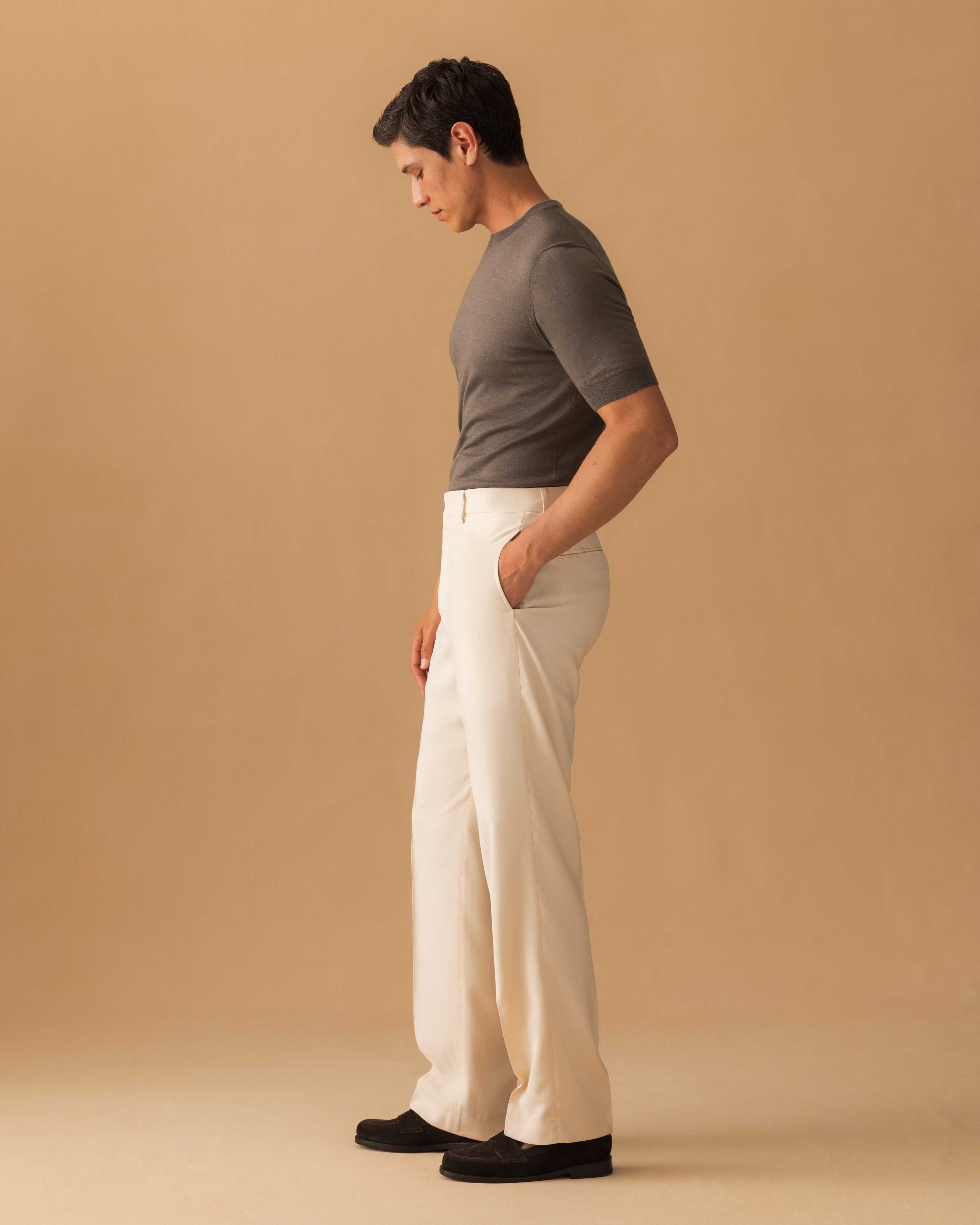 Viscose Wide Leg Trousers Off White Model Side Image