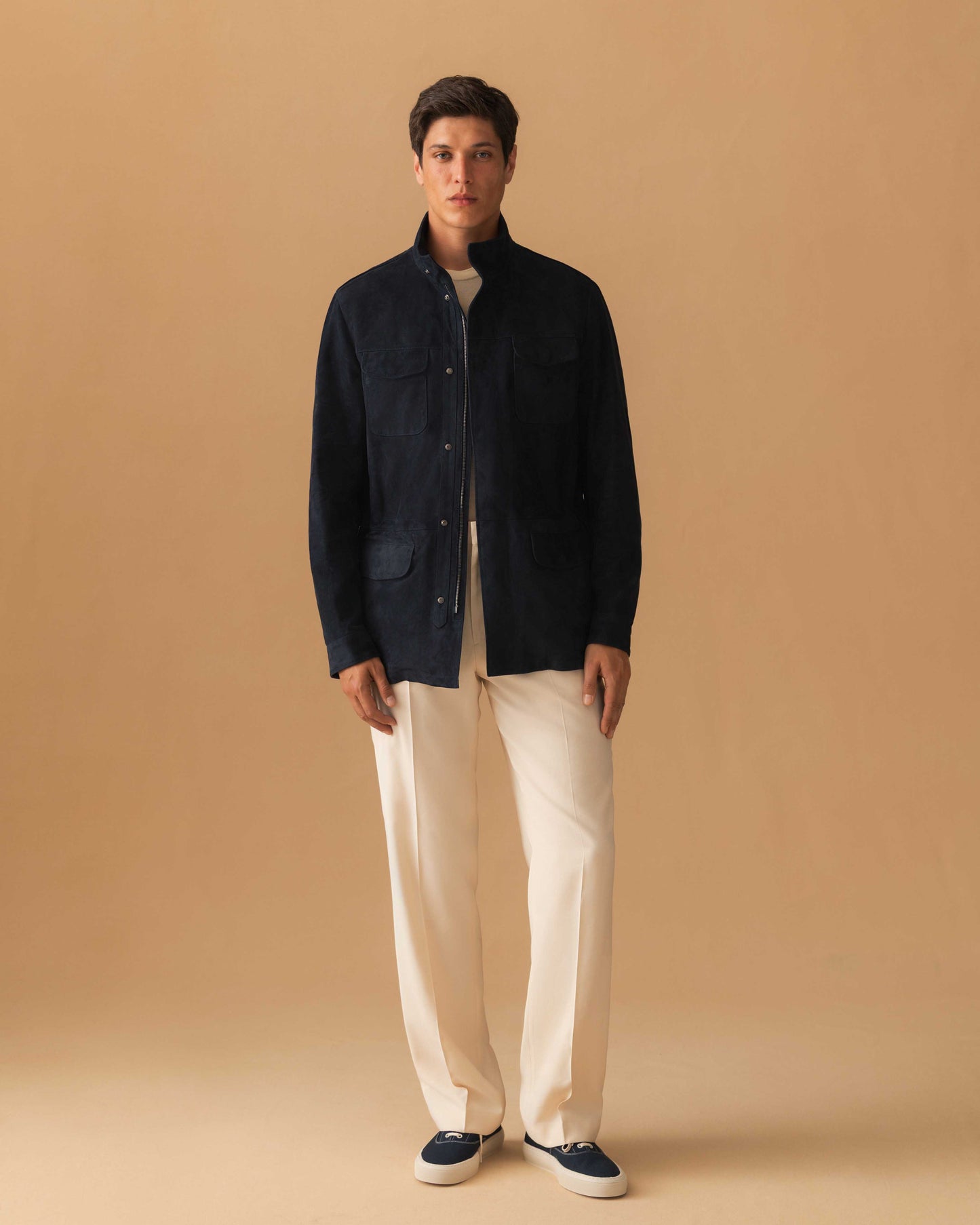 Suede Field Jacket Navy Model Image