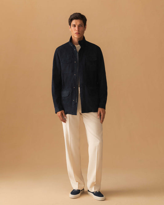 Suede Field Jacket Navy Model Image