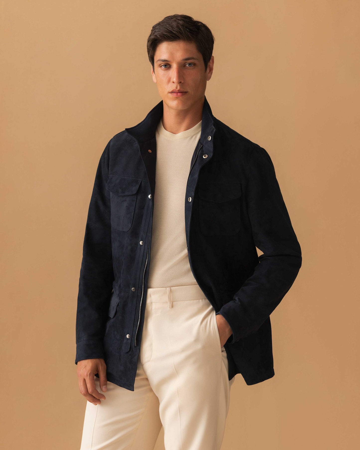 Suede Field Jacket Navy Model Side Image