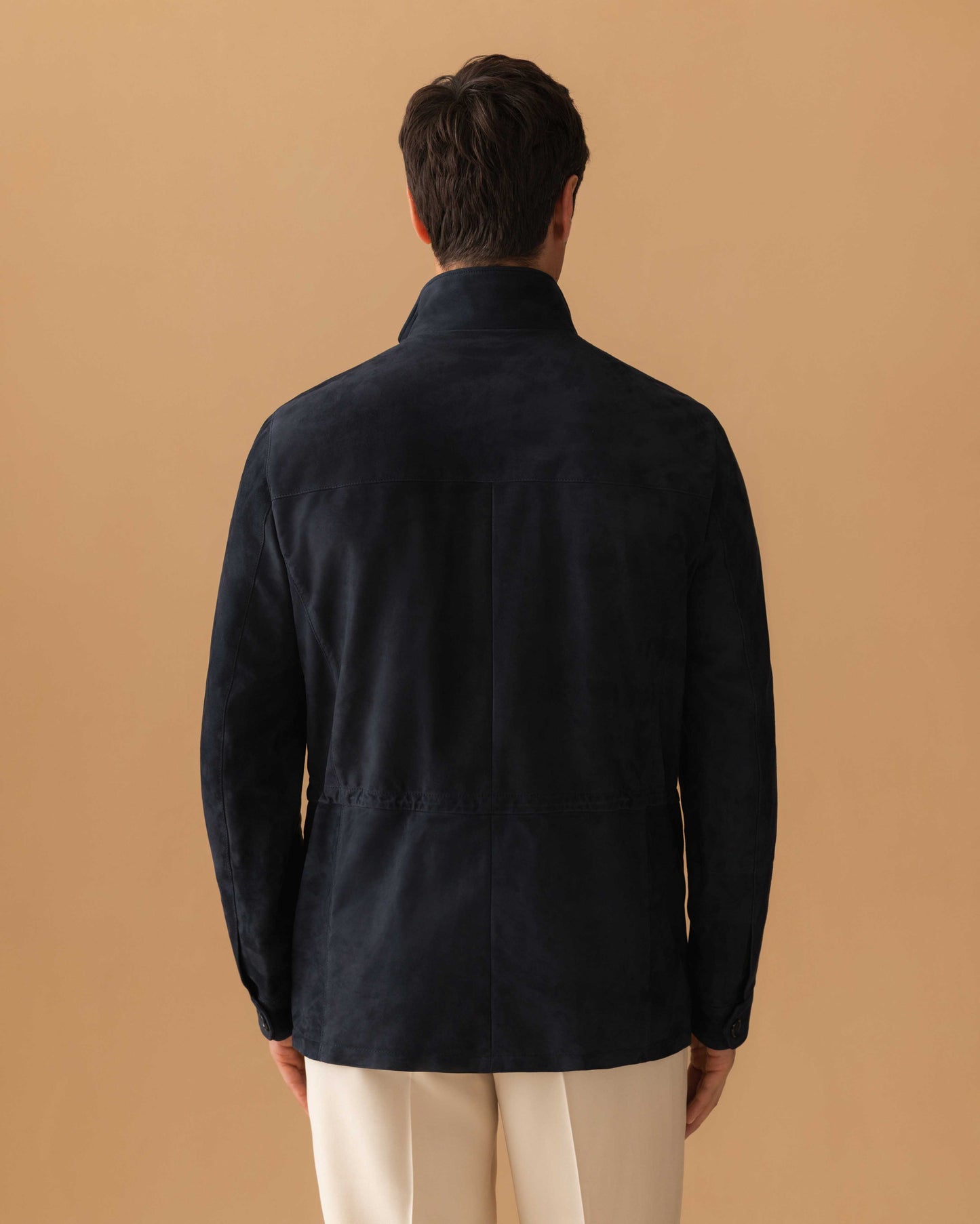Suede Field Jacket Navy Model Back Image