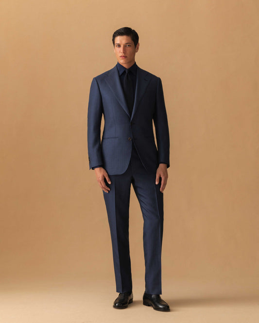 Wool Silk Single Breasted Suit Midnight Navy Jacket Model Image