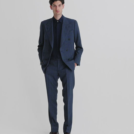 Wool Double Breasted Pin Stripe Suit Navy Pin Stripe Model Video 
