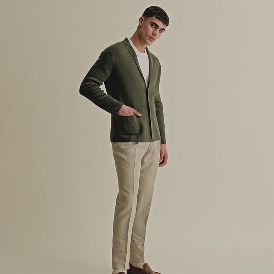 Crepe Cotton Single Breasted Knitted Blazer Military Green Model Image