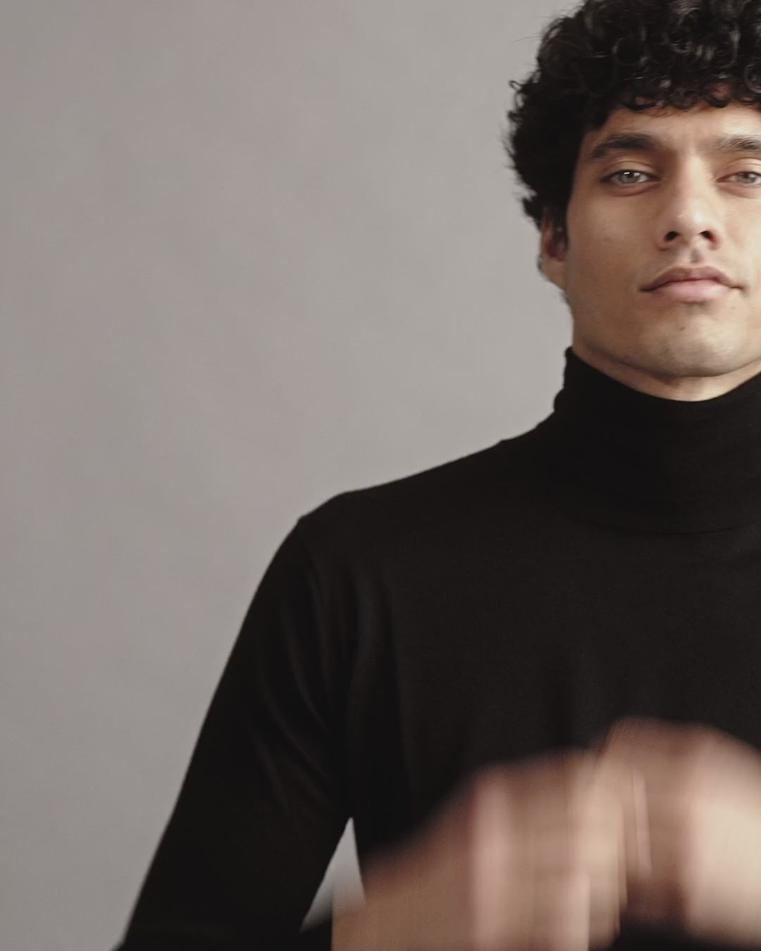 Merino Wool Extrafine Roll Neck Sweater Black Model Video