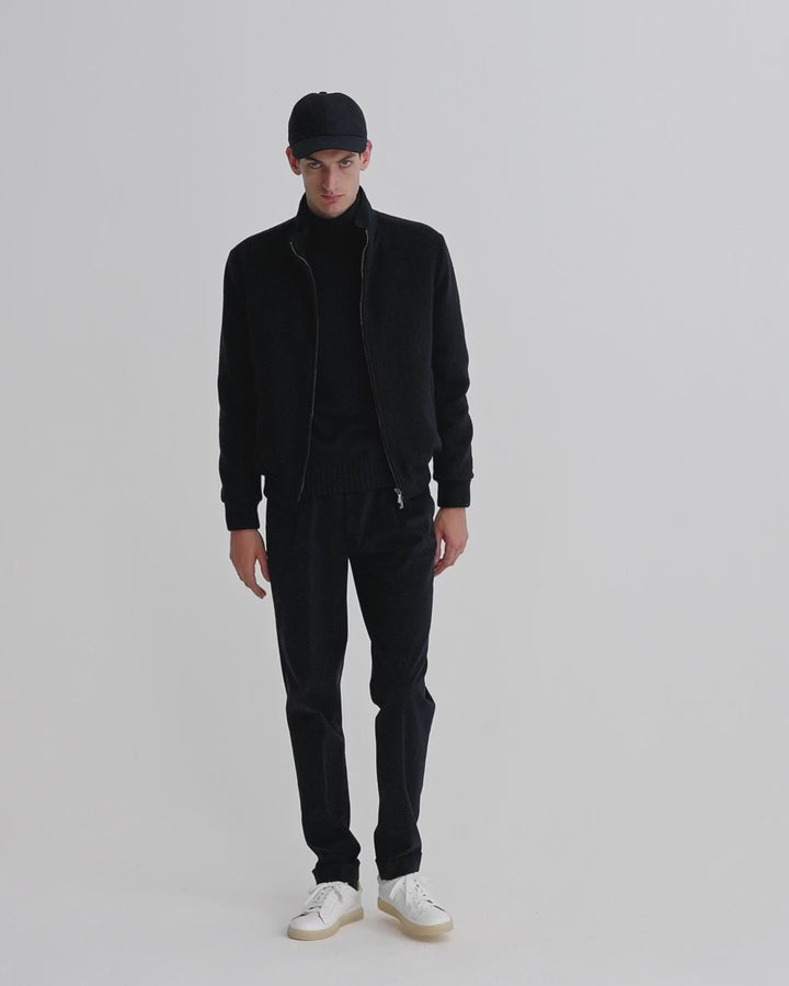 Wool Cashmere Blend Cap Navy Model Video
