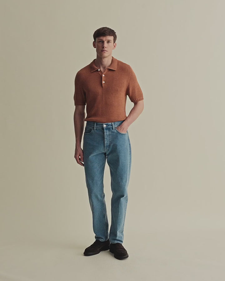 Bourette Silk Wide Gauge Cable Polo Shirt Terracotta Model Video
