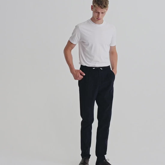Brushed Cotton Casual Tailored Trousers Navy Model Video