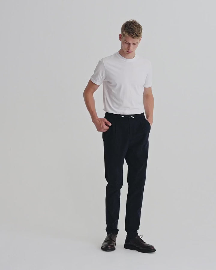 Brushed Cotton Casual Tailored Trousers Navy Model Video