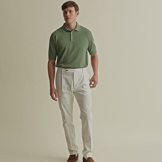 Cotton Air Crepe Polo Shirt Sage Model Video