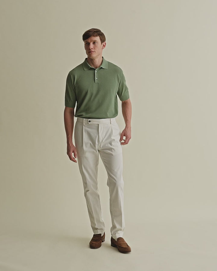 Cotton Air Crepe Polo Shirt Sage Model Video