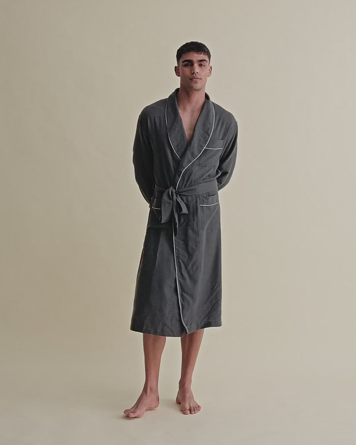 Brushed Cotton Dressing Gown Charcoal Video