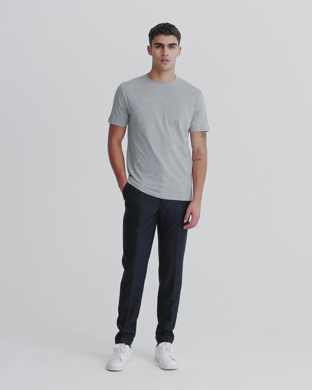 Cotton Wide Collar Classic T-Shirt Grey Model Video