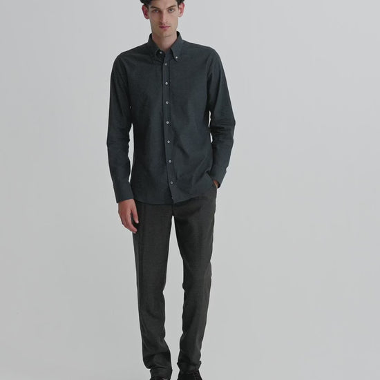 Flannel Button Down Collar Shirt Charcoal Model Video