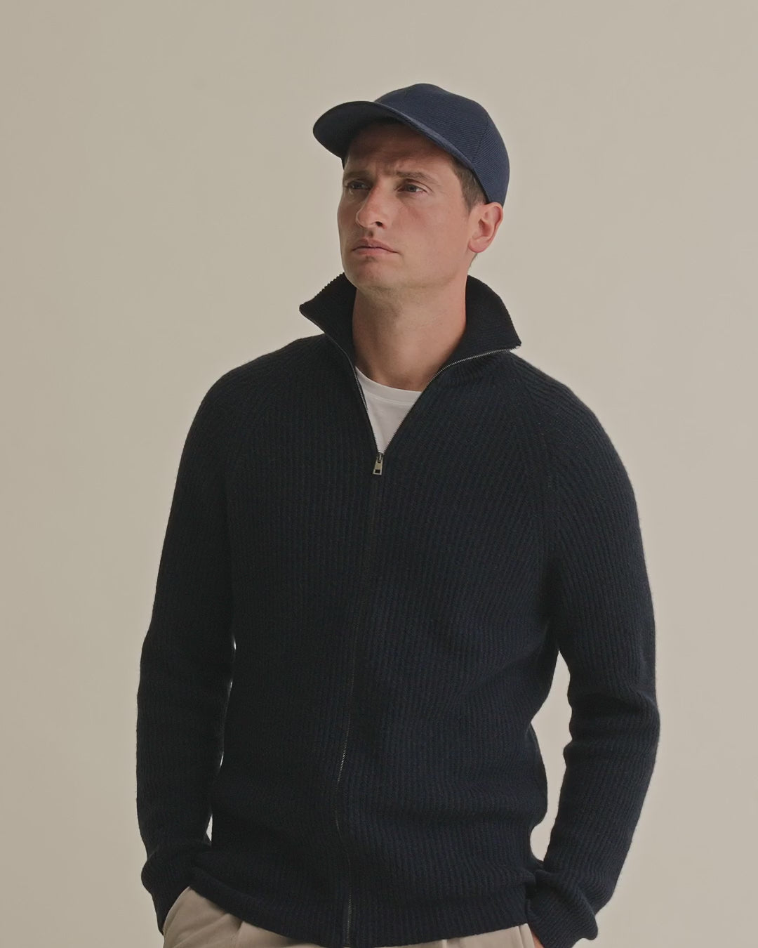 Wool Cashmere Baseball Cap Navy Model Video