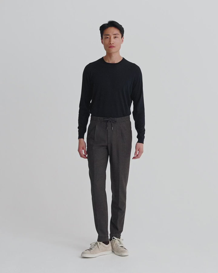 Wool Cashmere Casual Tailored Trousers Charcoal Brown Model Video