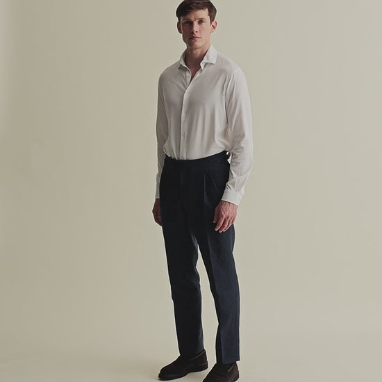 Linen Double Pleat Tailored Trousers Navy Video