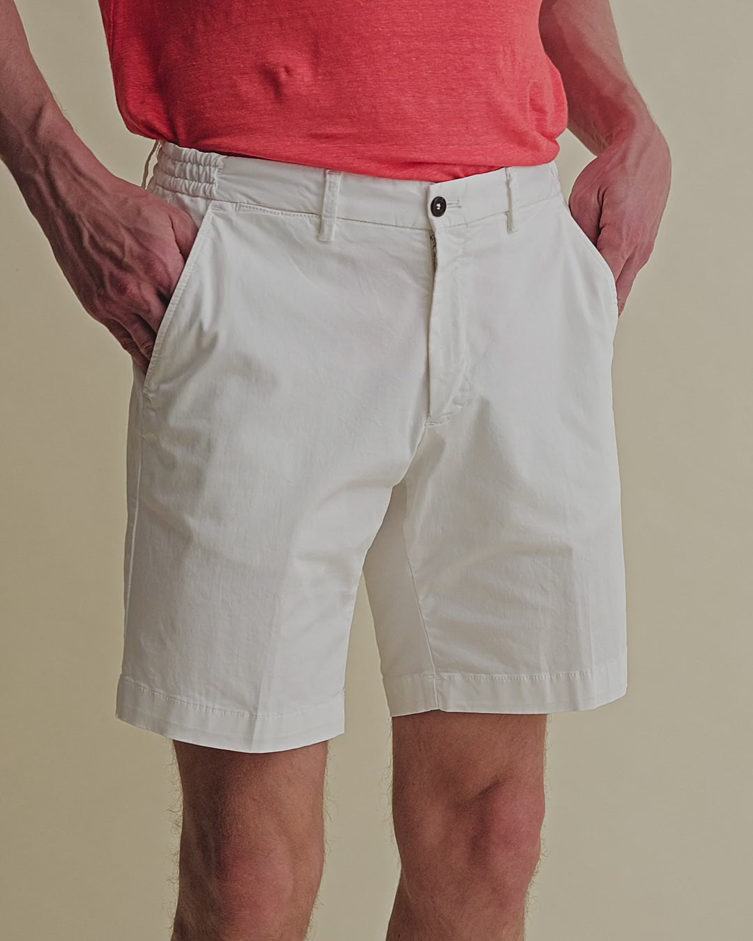 Cotton Flat Front Casual Shorts Stone Video
