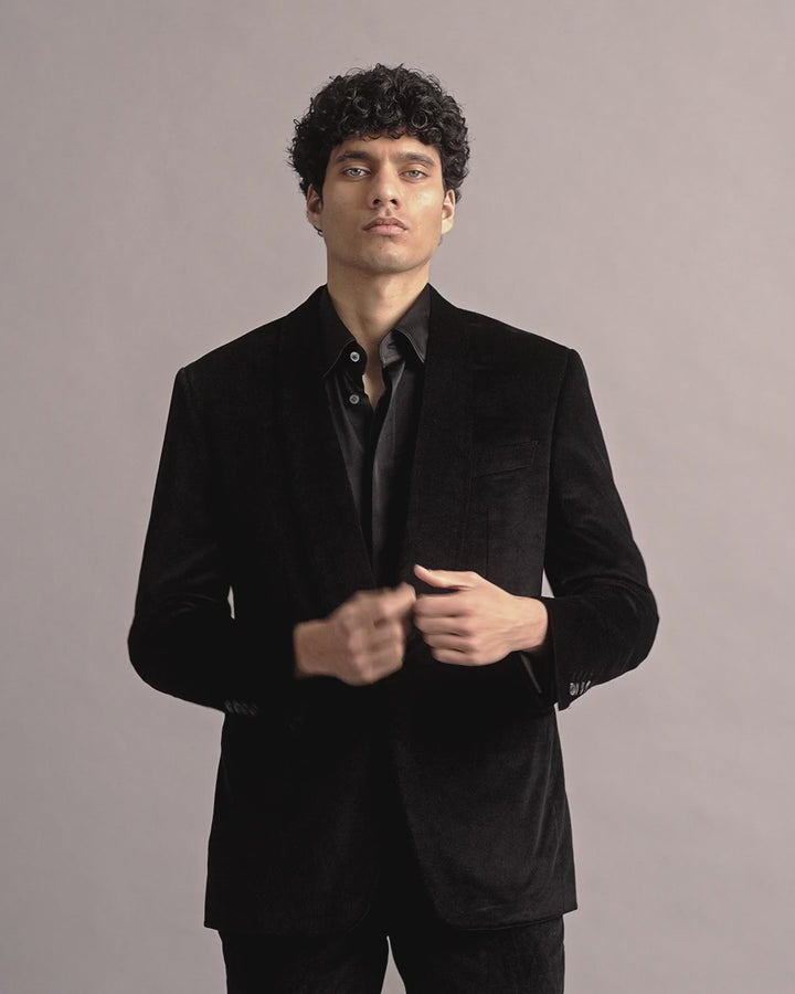 Corduroy Shawl Lapel Dinner Suit Black Jacket Model Video