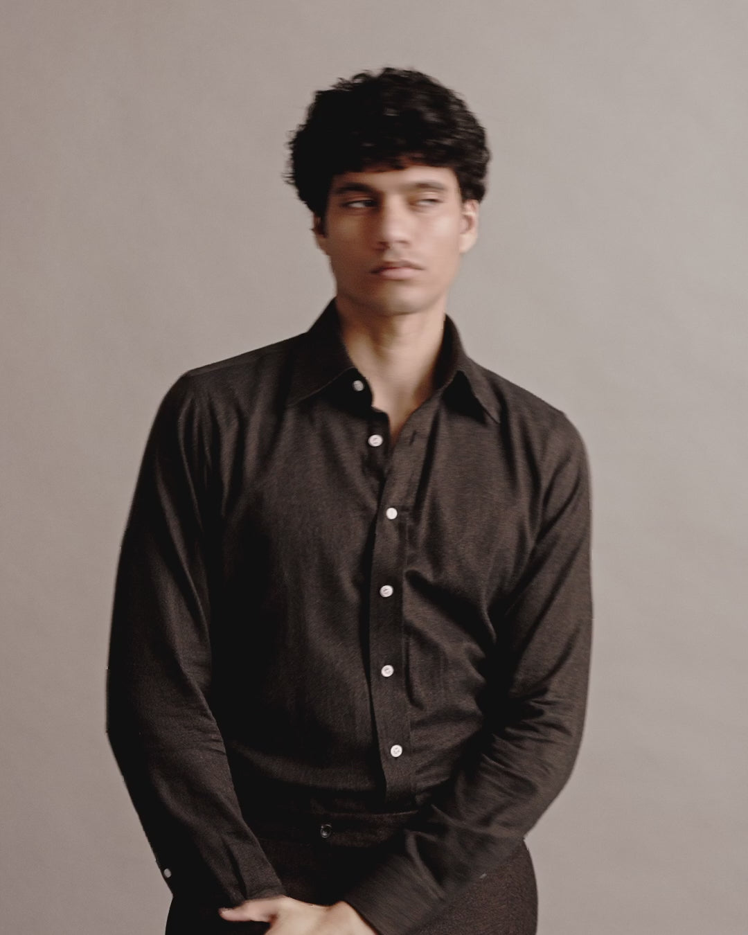Flannel Lecce Collar Shirt Dark Brown Model Video