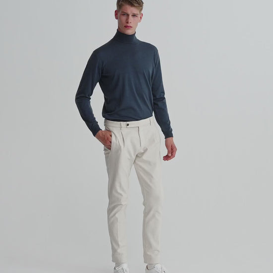Merino Wool Extrafine Roll Neck Sweater Slate Blue Model Video