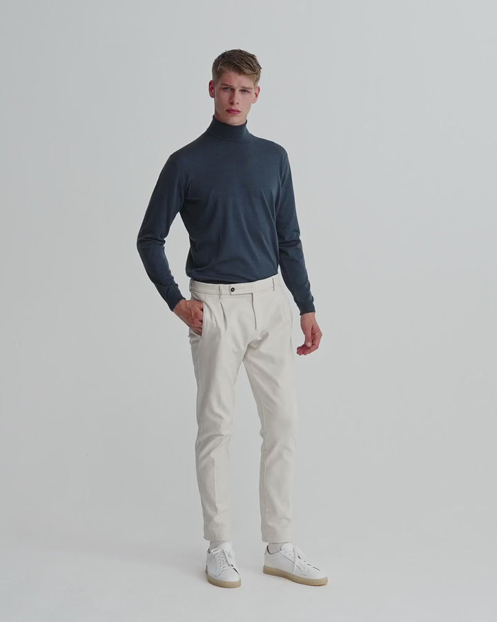 Merino Wool Extrafine Roll Neck Sweater Slate Blue Model Video