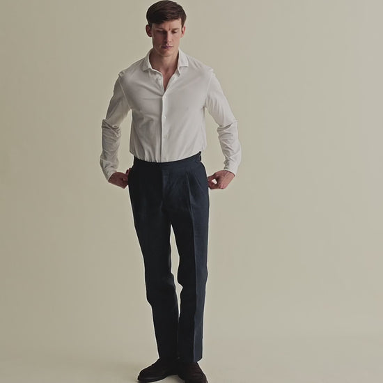Cotton Long Sleeve Button through Polo Shirt White Model Video