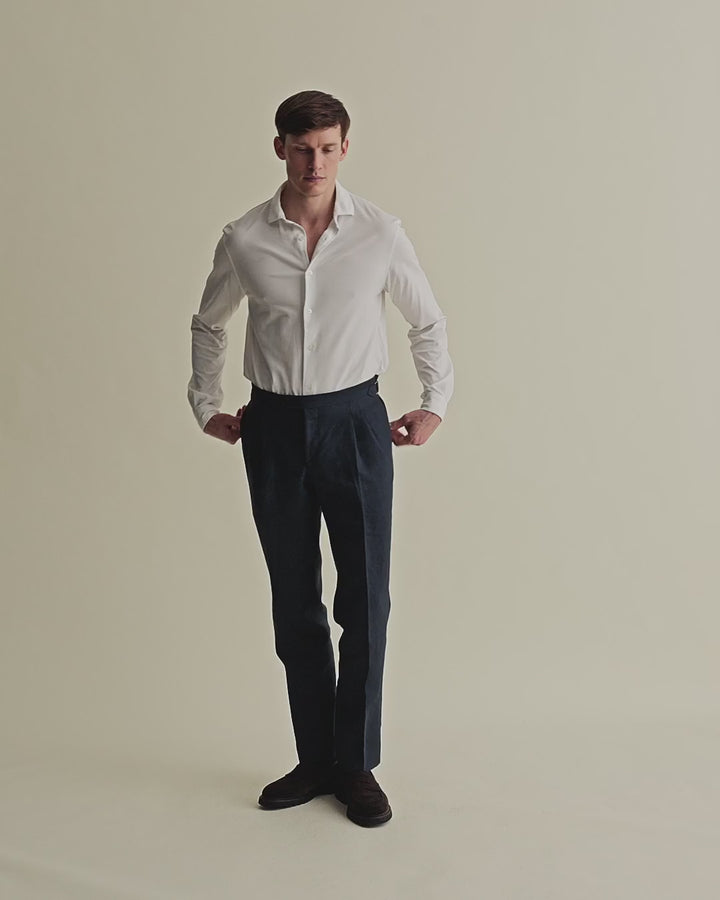 Cotton Long Sleeve Button through Polo Shirt White Model Video