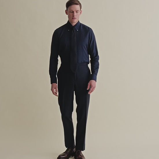 Cotton Cashmere Casual Button Down Oxford Shirt Navy Model Video