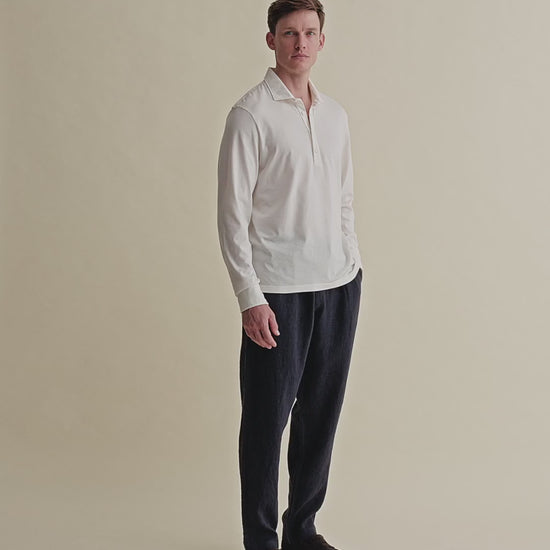Cotton Long Sleeve Polo Shirt White