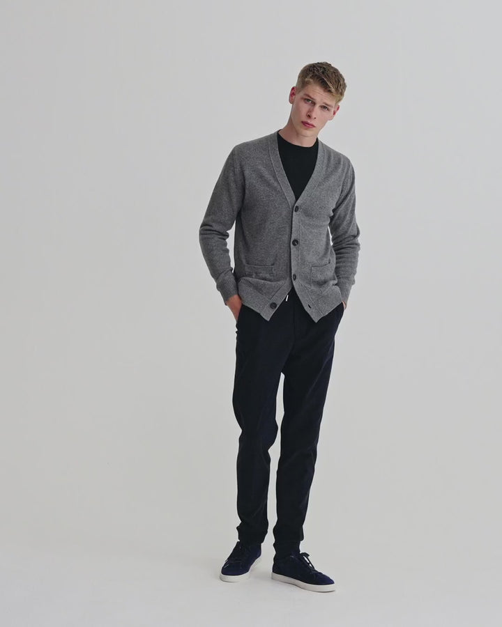 Wool Cashmere Lightweight Cardigan Grey Model Video