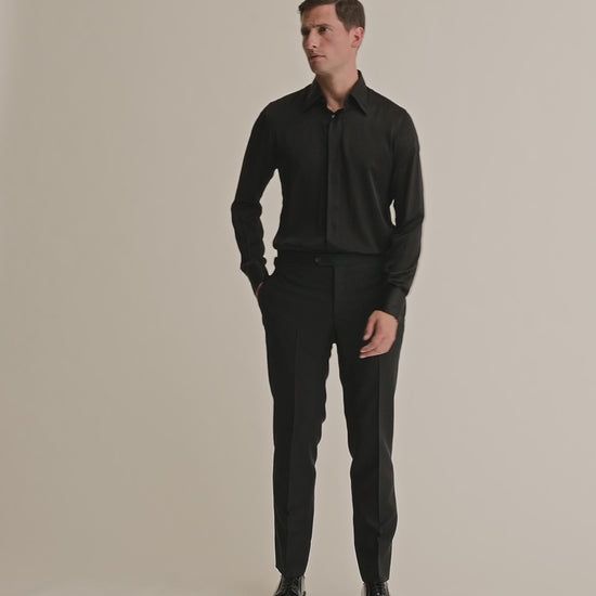 Silk Lecce Collar Fly Front Shirt Black Model Video