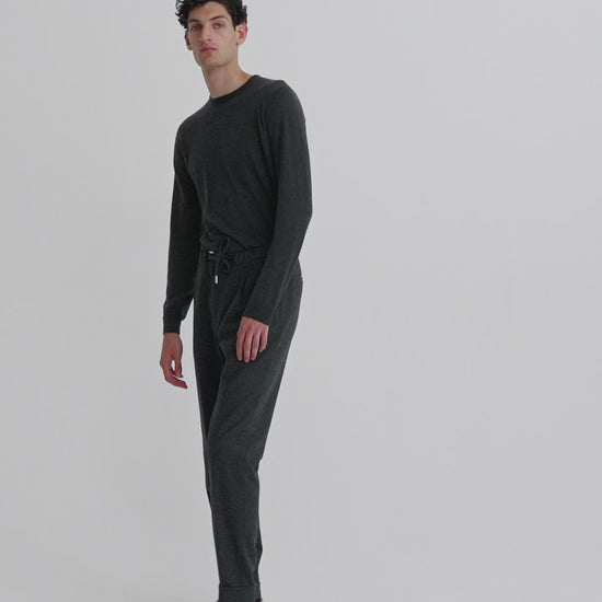 Flannel Casual Tailored Trousers Charcoal Model Video