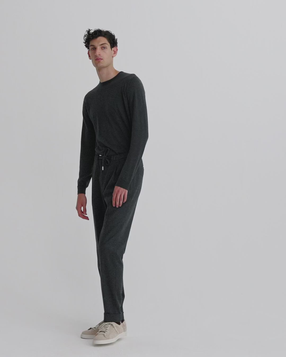 Flannel Casual Tailored Trousers Charcoal Model Video
