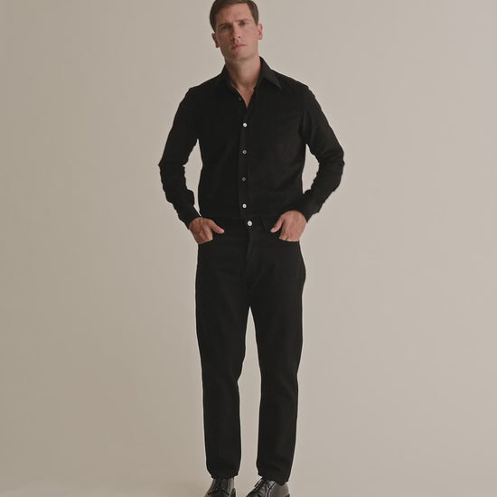 Corduroy Point Collar Shirt Black Model Video