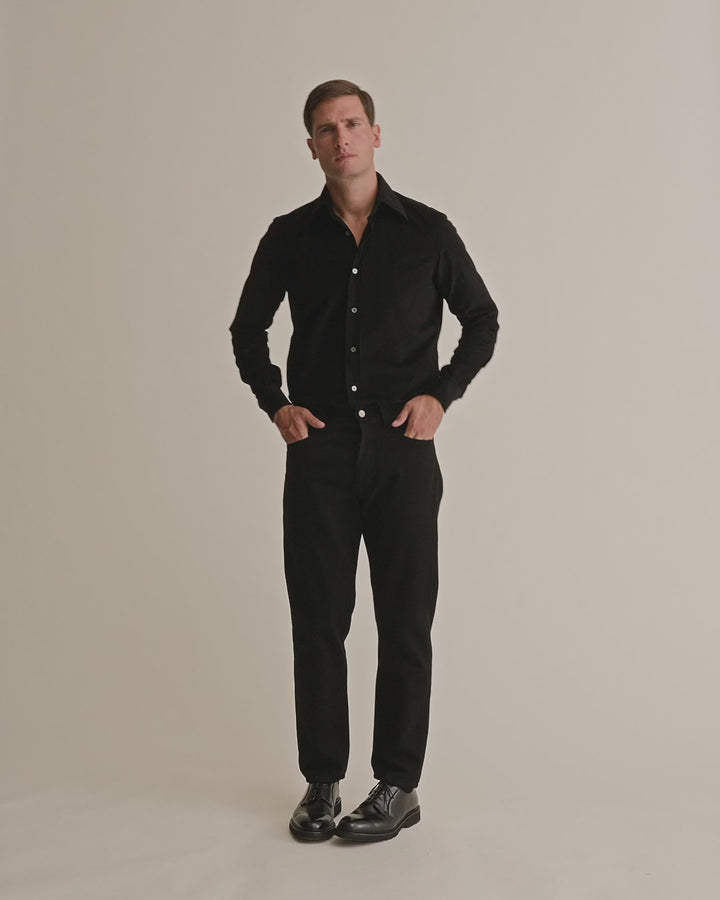 Corduroy Point Collar Shirt Black Model Video