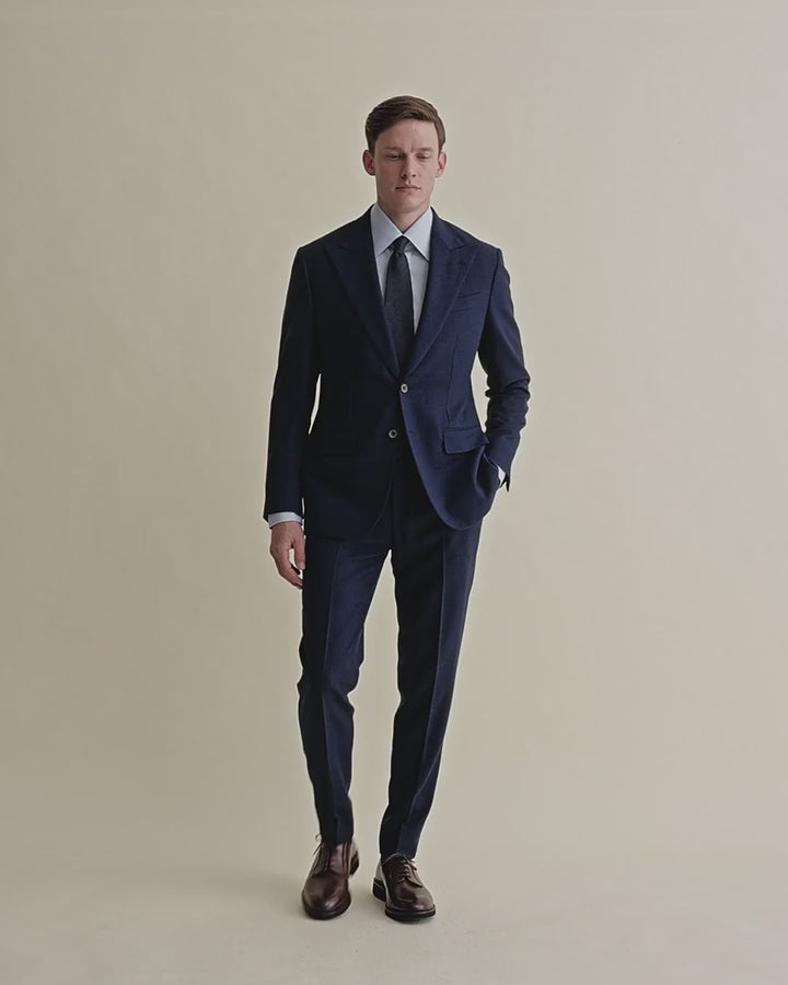 Wool Single Breasted Wide Peak Lapel Suit French navy Video