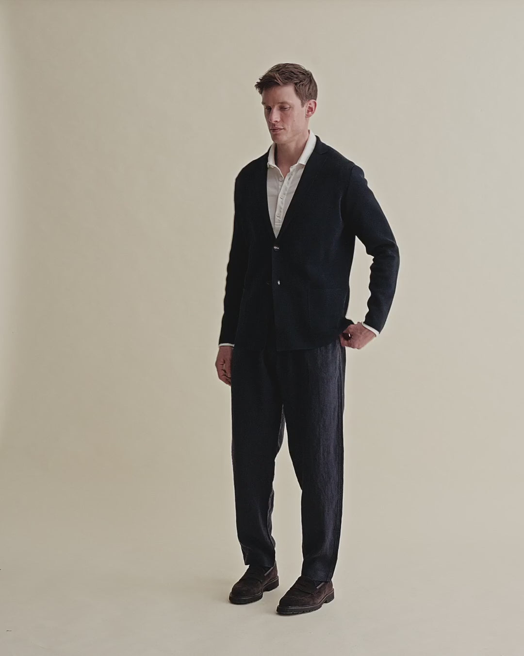 Crepe Cotton Single Breasted Knitted blazer Navy Video