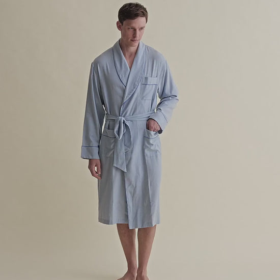Brushed Cotton Dressing Gown Sky Blue Video