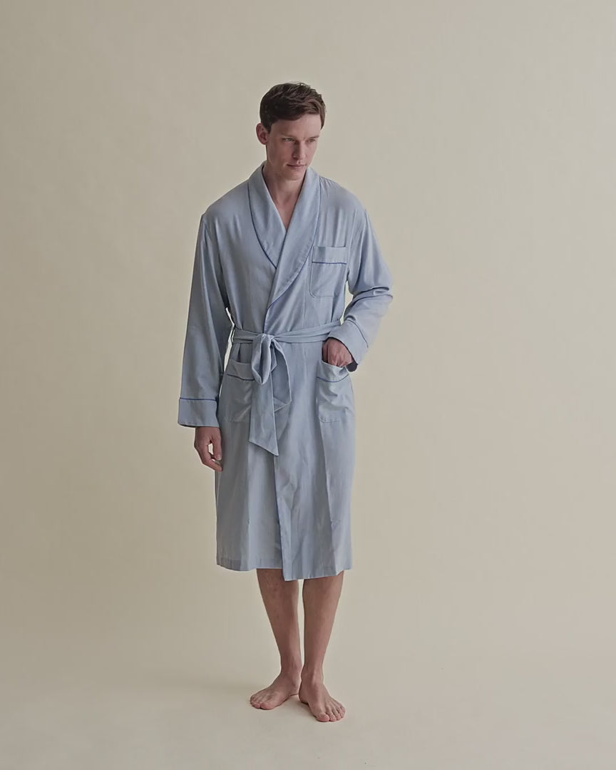 Brushed Cotton Dressing Gown Sky Blue Video