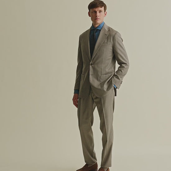 Wool Unstructured Single Breasted Suit Taupe Model Video