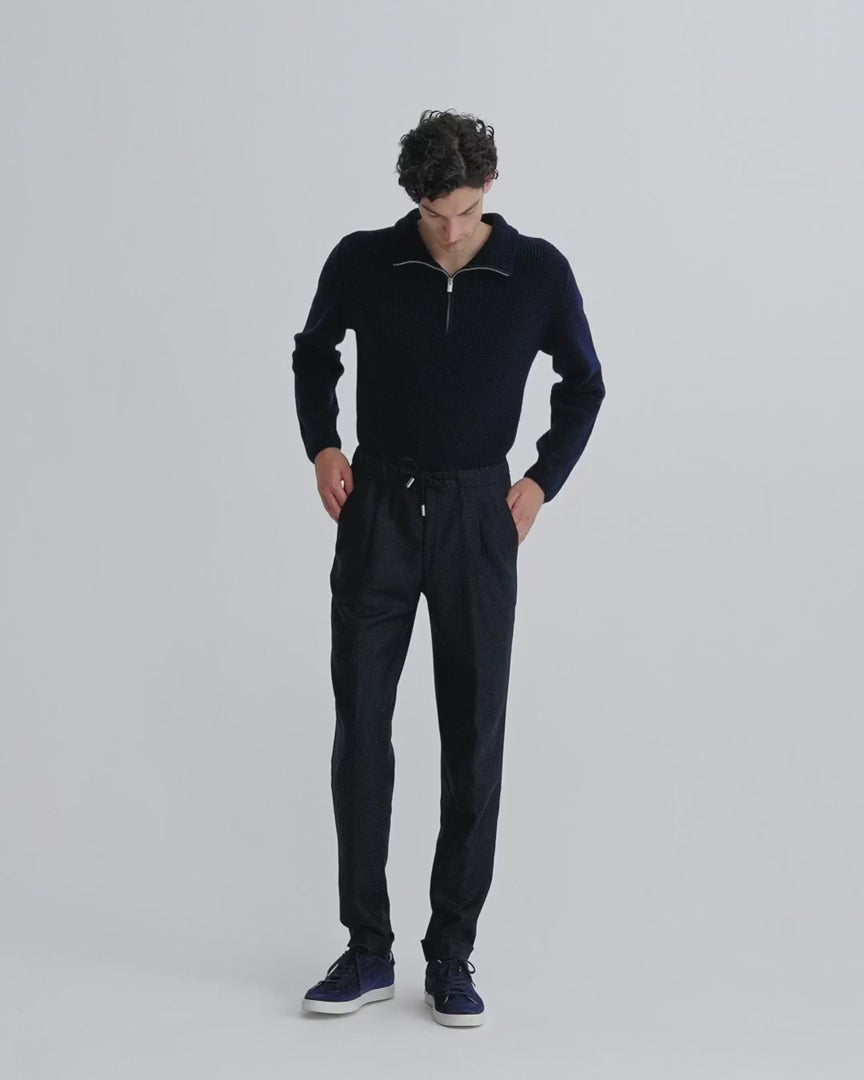 Wool Cashmere Casual Tailored Trousers Navy Model Video
