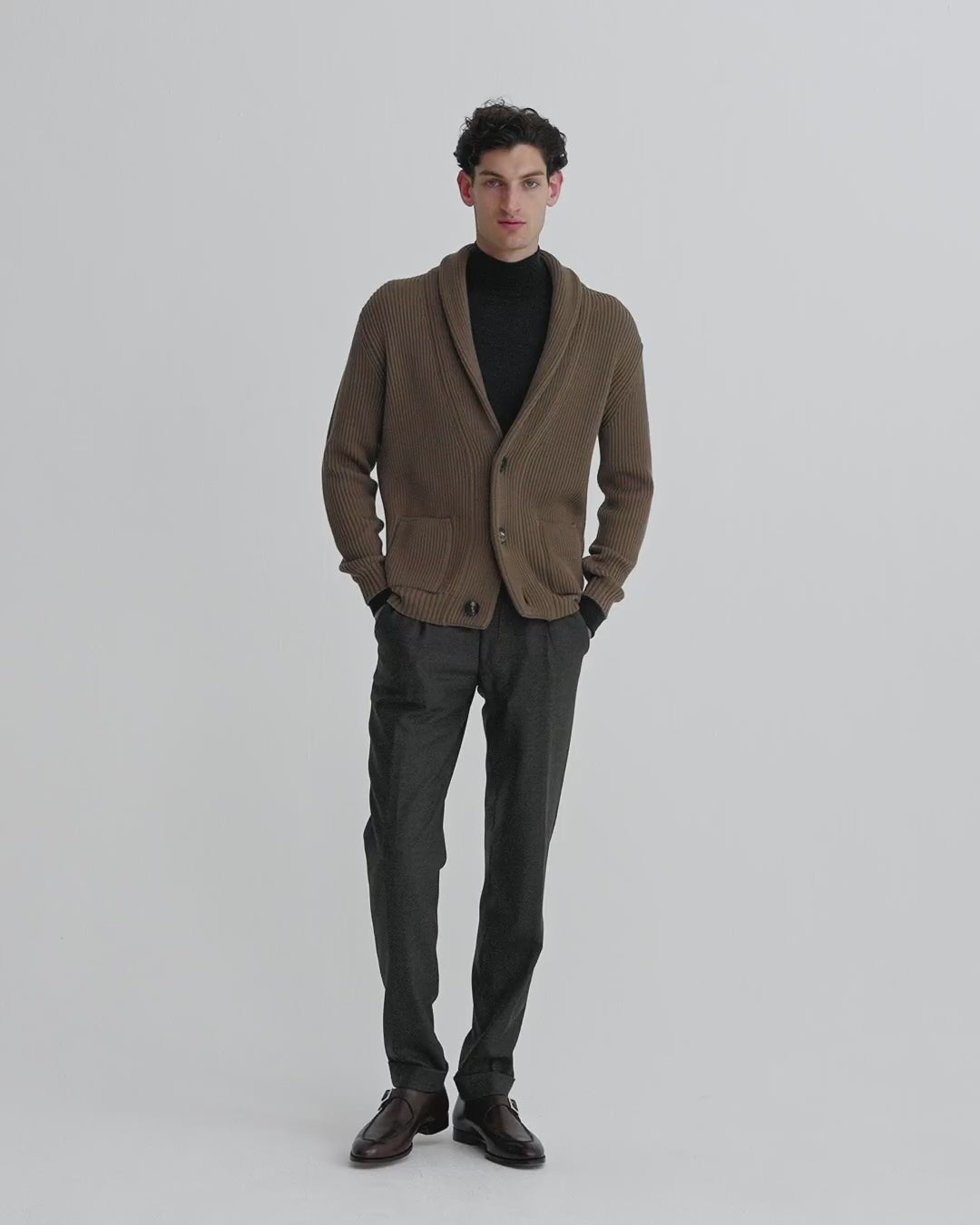 Single Breasted Cashmere Shawl Cardigan Model Video