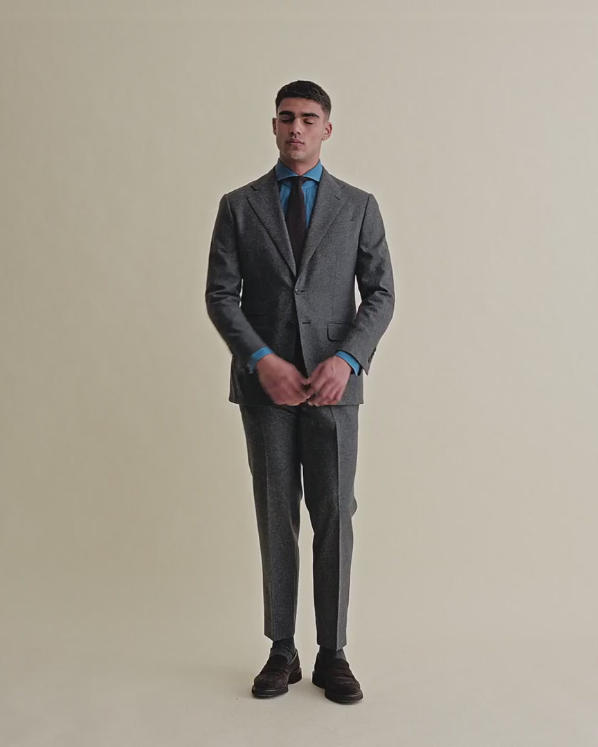 Flannel Single Breasted Wool Suit Grey Video