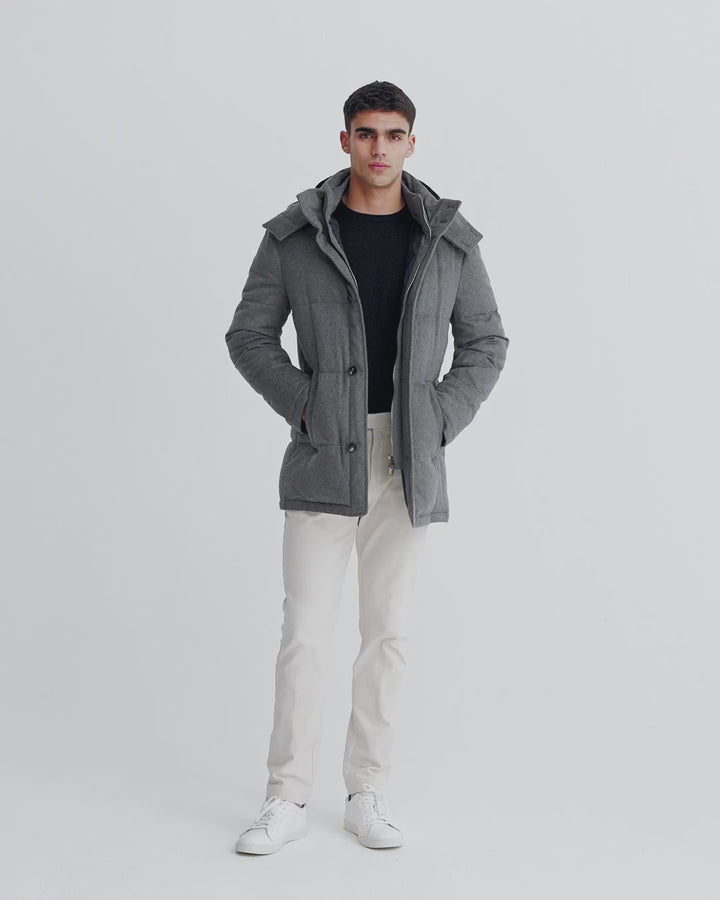 Cashmere Quilted Parka Grey Model Video