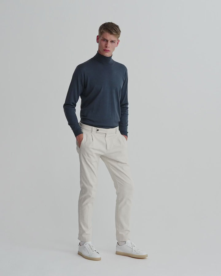 Cotton Easy Fit Single Pleat Chinos Latte Model Video