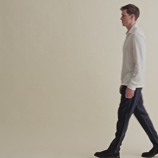 Linen Relaxed Drawstring Trousers Navy Video