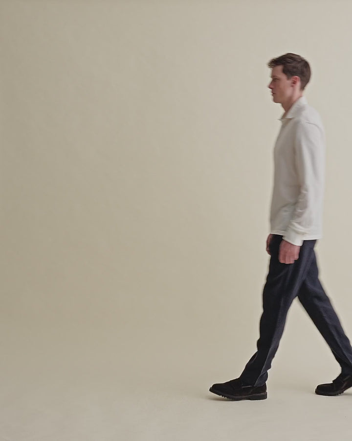 Linen Relaxed Drawstring Trousers Navy Video